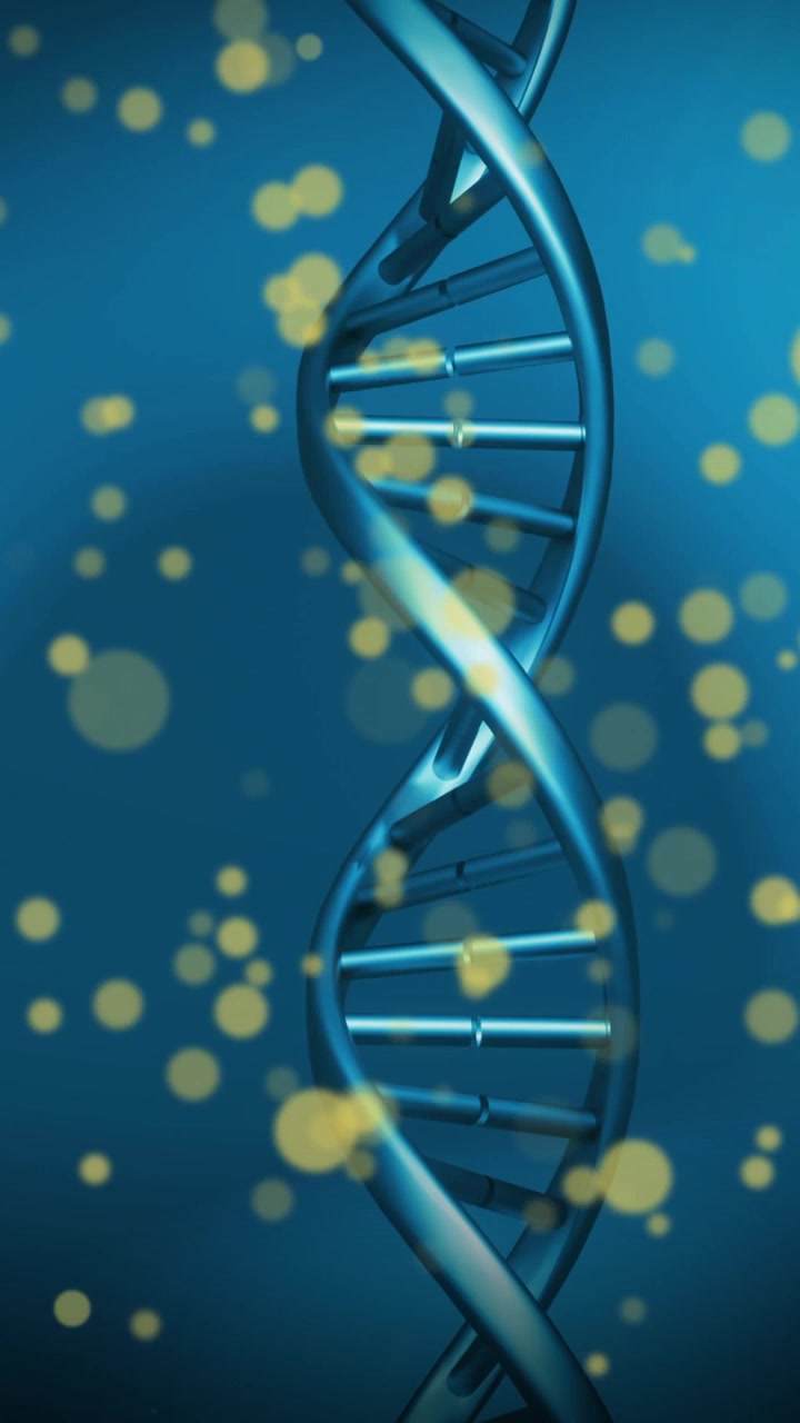 Video verticale: In riproduzione, elica blu metallizzata che ruota, spostandosi mentre punti dorati fluttuano, mostrando profondità.