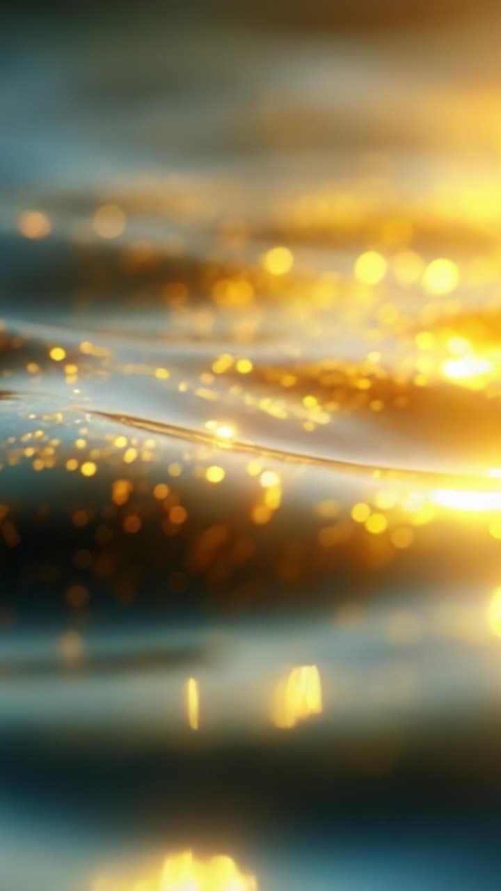 Glittering Water Surface: A Stunning Display of Golden Reflections in Beautiful Waves Captured in Two Frames of Enchanting Motion and Light
