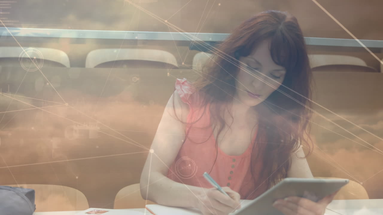 animación de la red de conexiones a través de una estudiante usando una tableta