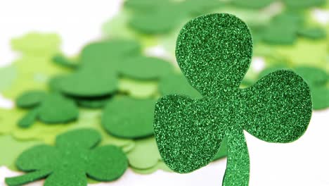 Close-up-view-of-sparkly-green-shamrock-for-st-patricks-day