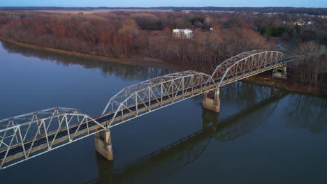 Aerial-view-of-New-Harmony-bridge-connecting-White-County,-Illinois-and-the-city-of-New-Harmony,-Indiana