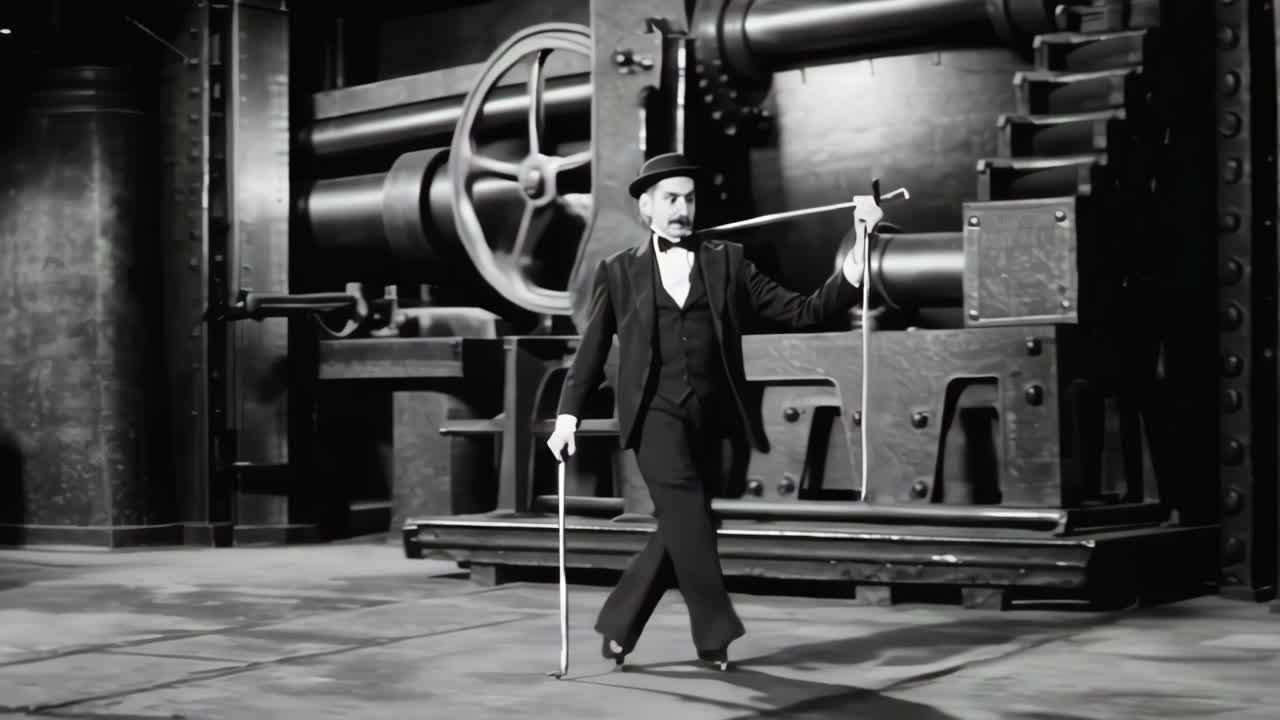 hombre de traje caminando en un entorno de fábrica