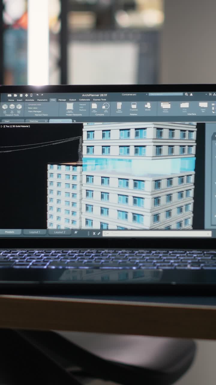 Vertical Video Empty architecture and construction office used for meetings with planning