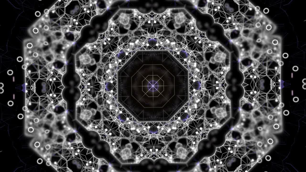 fondo negro con fondo de túnel de círculo plateado en video 4k.