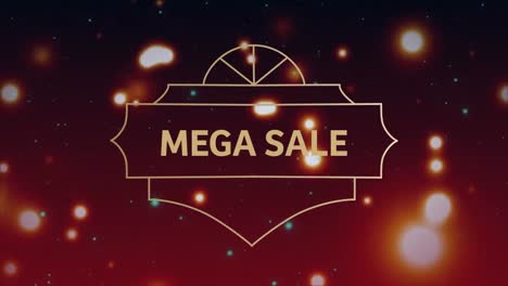 Animation-of-mega-sale-text-banner-against-glowing-spots-of-light-floating-against-red-background