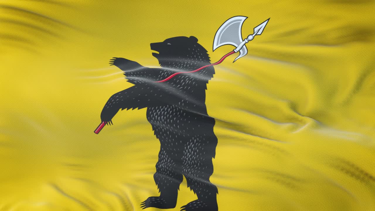 Yaroslavl oblast (Federal subject of Russia) flag waving in the wind with highly detailed fabric texture. Seamless loop