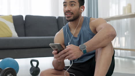 home fitness, phone or music app for man