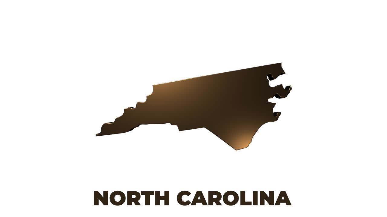 estado de carolina del norte de los estados unidos de américa. marcador de ubicación de oro 3d animado en el mapa. fácil de usar con el modo de transparencia de pantalla en su video.