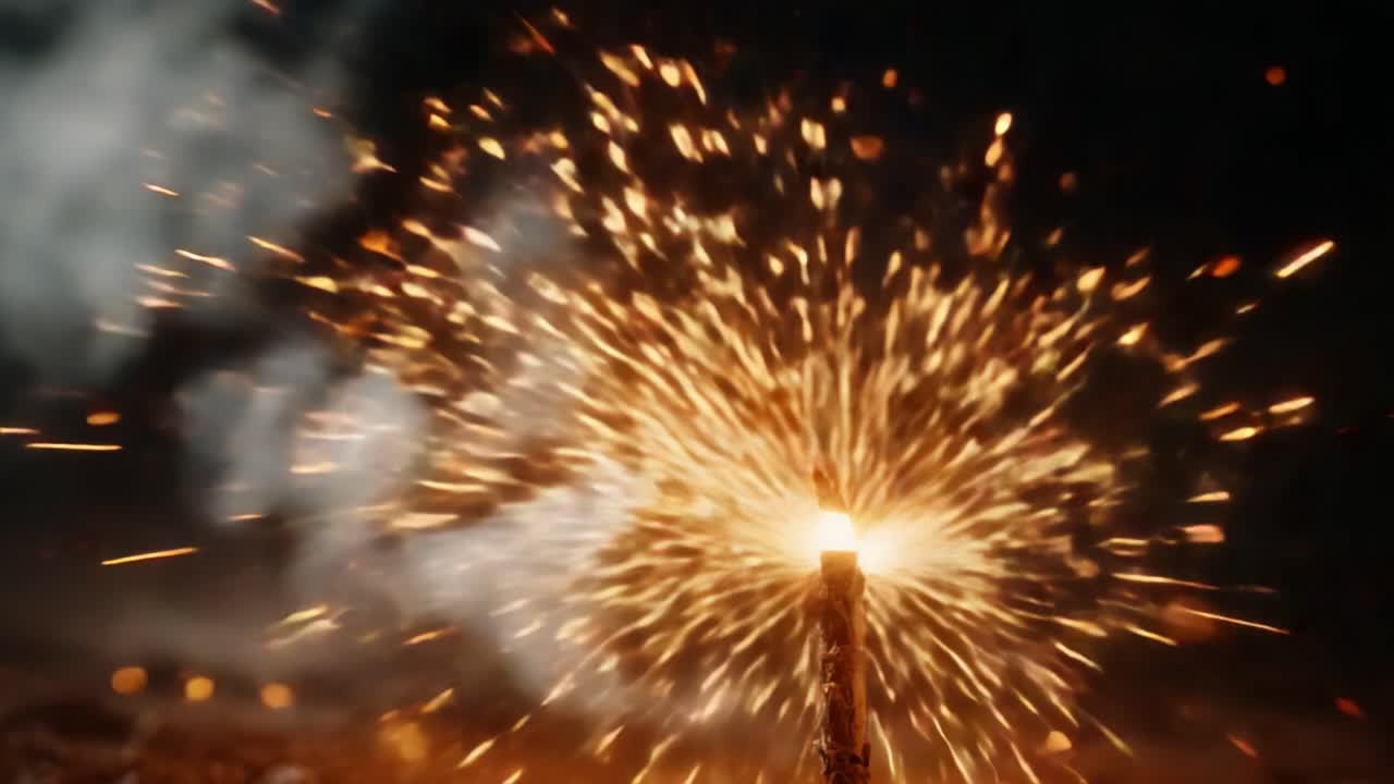 Captivating Display of Sparking Firework Moments: A Journey from Ignition to Explosive Beauty Through Mesmerizing Pyrotechnic Effects in Two Stunning Frames