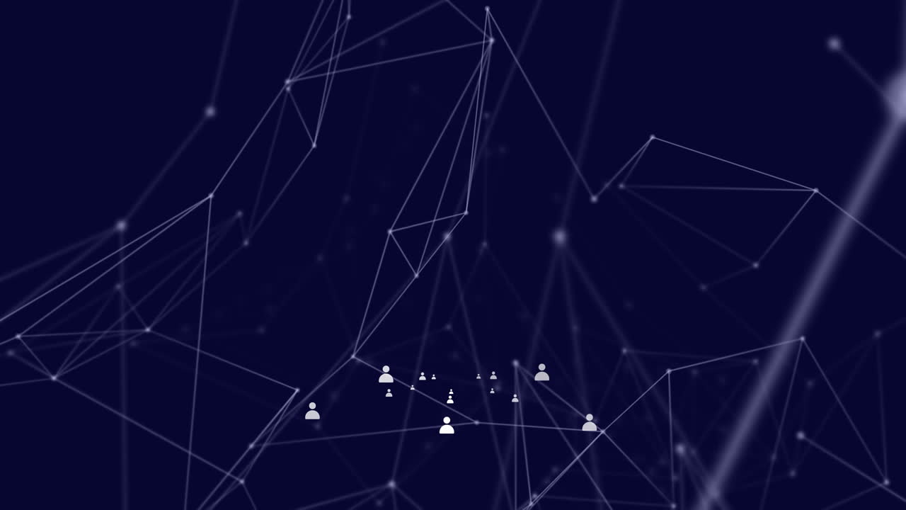 Network of connections and networks on dark blue background