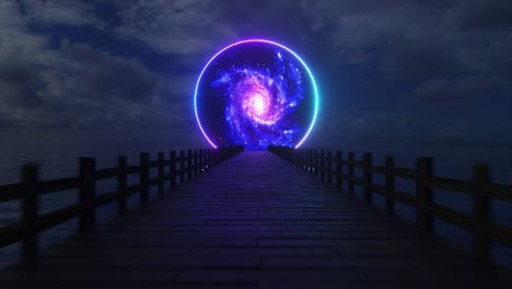 portal cósmico sobre el agua por la noche