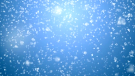 close-up grandes copos de nieve volando. nevada sin costuras en gradiente azul animación 3d. copos de nieve blancos en bucle cayendo cg con borrón dof. concepto de celebración de vacaciones.