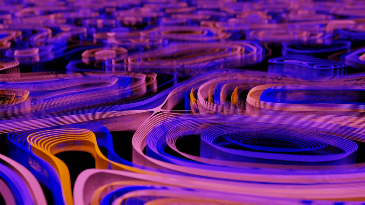 patrón de fondo de movimiento abstracto en naranja y rosa, líneas 3d animadas en un escenario brillante, bucle de 4k