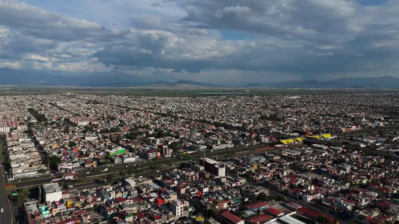 Drone shot of the dense and large metropolitan area of Mexico City