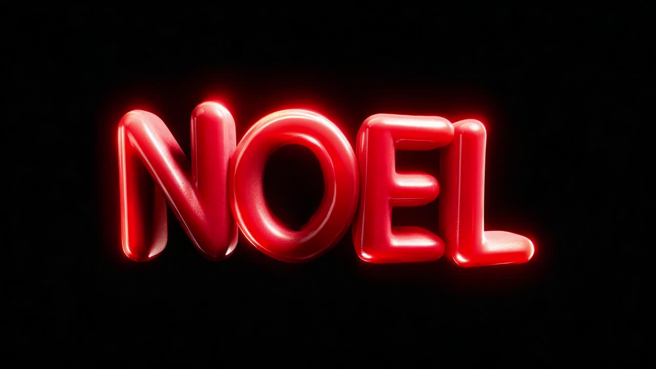 A vibrant and festive representation of the word 'NOEL' depicted in a glossy red texture, radiating with light against a dark background, perfect for holiday themes and seasonal celebrations