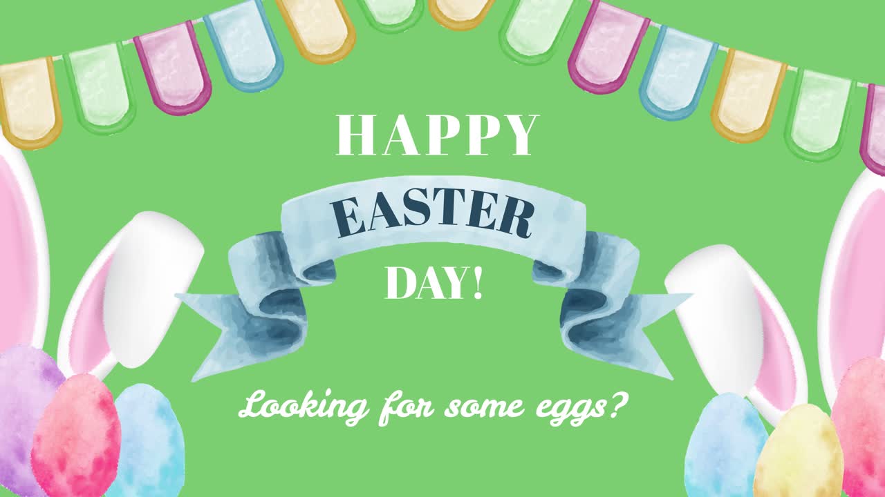 Auguri di Buona Pasqua con orecchie da coniglio e uova colorate