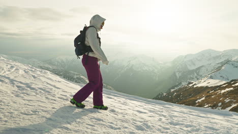 Woman Hiker Walking Alps Mountain Trail, Tatra Mountains In Europe - Tracking Shot