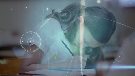 animation of network of connections over schoolgirl writing
