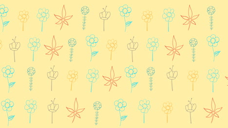 animation of multi coloured flowers on yellow background