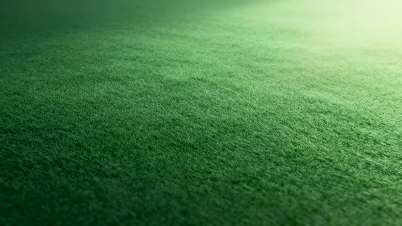 Lighting directional light causing camera shifting focus, revealing turf closeup, shallow focus
