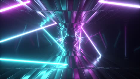 3d render, abstract metallic texture virtual reality tunnel. futuristic motion graphic. ultra violet neon light glow, fluorescent light. flying forward corridor. seamless loop 4k cg 3d animation