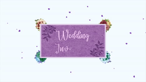 Wedding-Invitation-with-retro-flowers-on-purple-frame