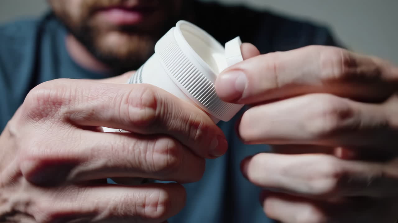 Man opening a white container