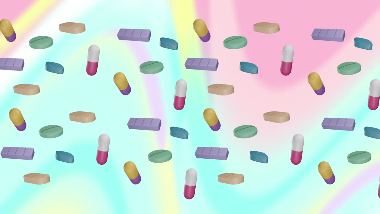 다채로운 배경에 떠다니는 알약의 애니메이션