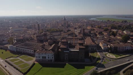 mantova aerial establishing shot with view of historical center on a sunny day