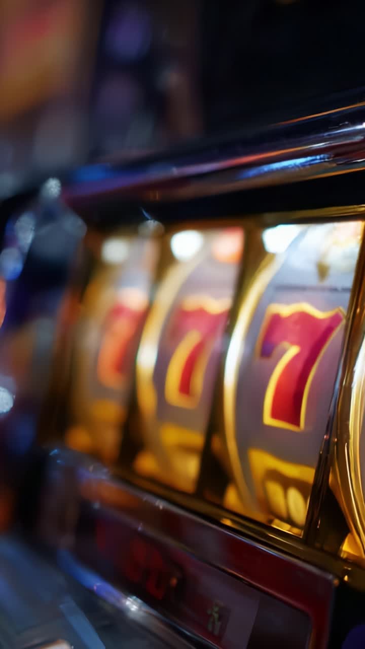 Un primo piano di una slot machine classica che mostra simboli vivaci e luci brillanti, catturando l'eccitazione del gioco da casinò in movimento