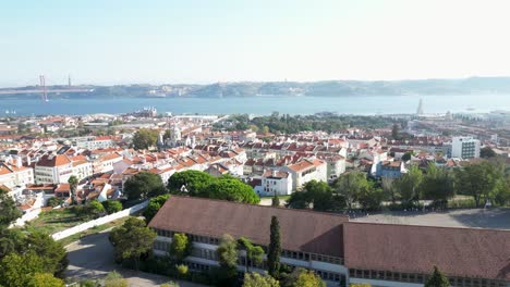 aerial panoramic view of downtown of lisbon at sunset, portugal