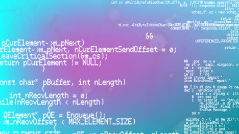 animation of programming code over gradient background with abstract design elements