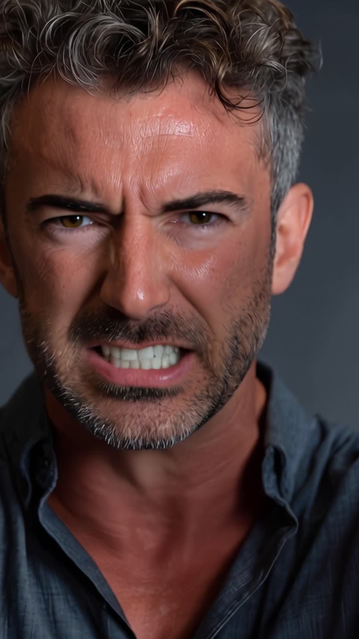Espressioni Facciali Intense: Uno Studio su Emozione e Rabbia in Due Cornici Cattura l'Essenza della Reazione Umana in una Serie di Ritratti Drammatici