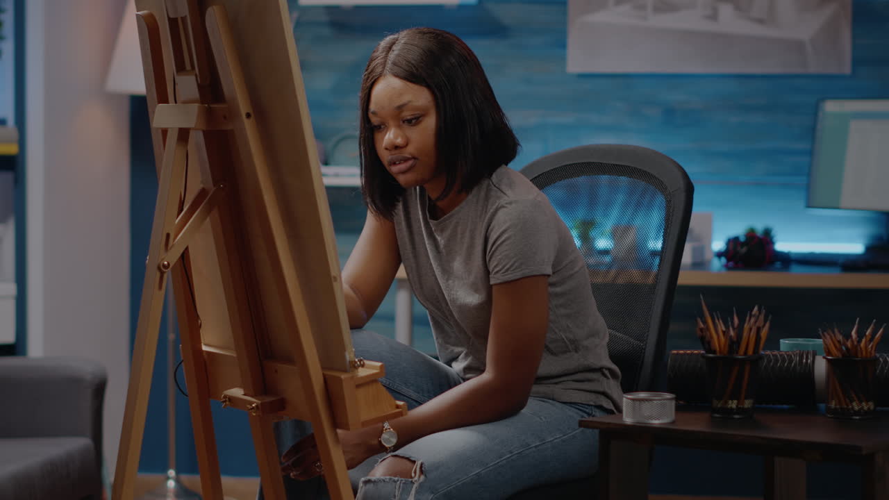 African american artist analyzing white vase design for drawing