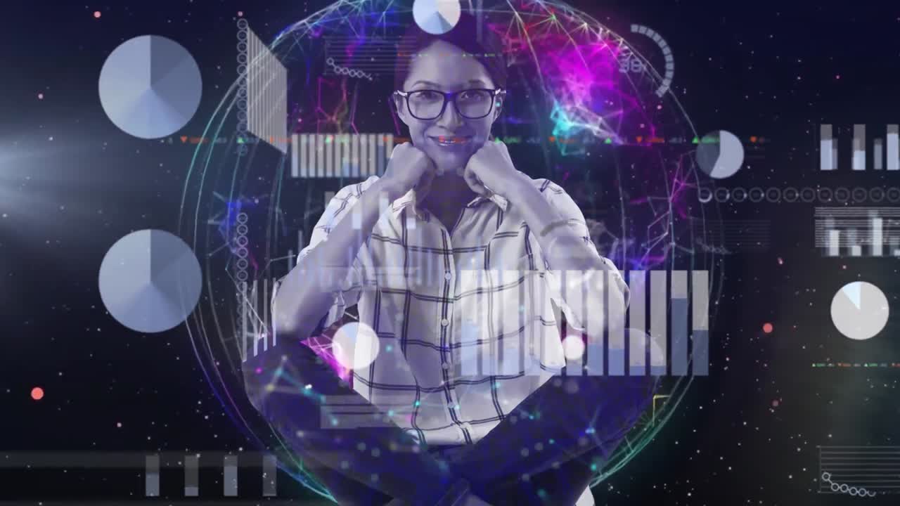 procesamiento de datos financieros sobre el globo giratorio contra la mujer