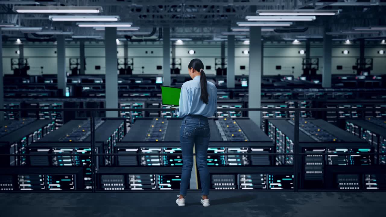 Woman working in a data center