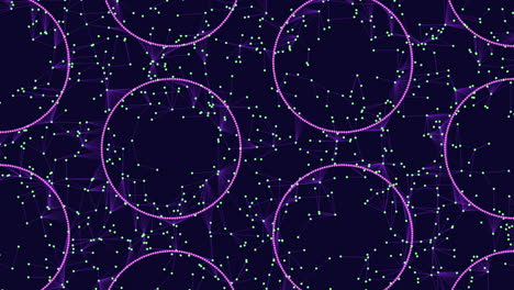 los círculos púrpuras y amarillos brillantes crean un patrón intrigante en el fondo oscuro.
