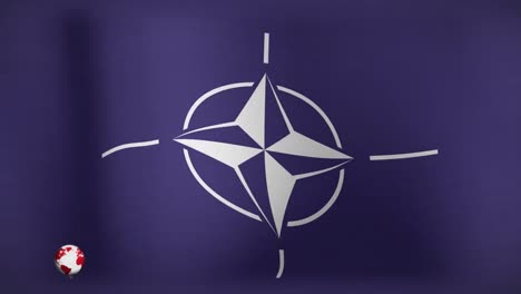 animation of globe and breaking news over flag of nato