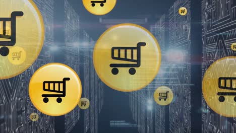 animación de iconos de compras en la sala del servidor