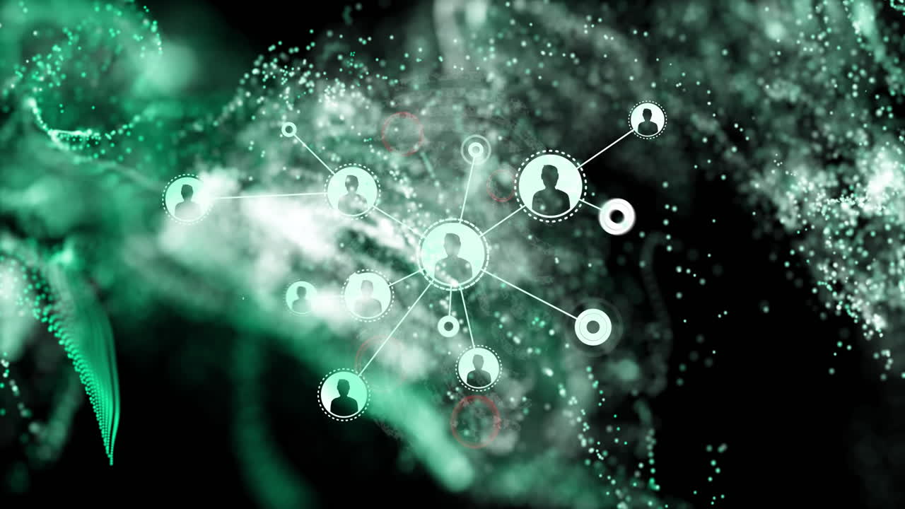 Connected profiles in animation over digital green and black background