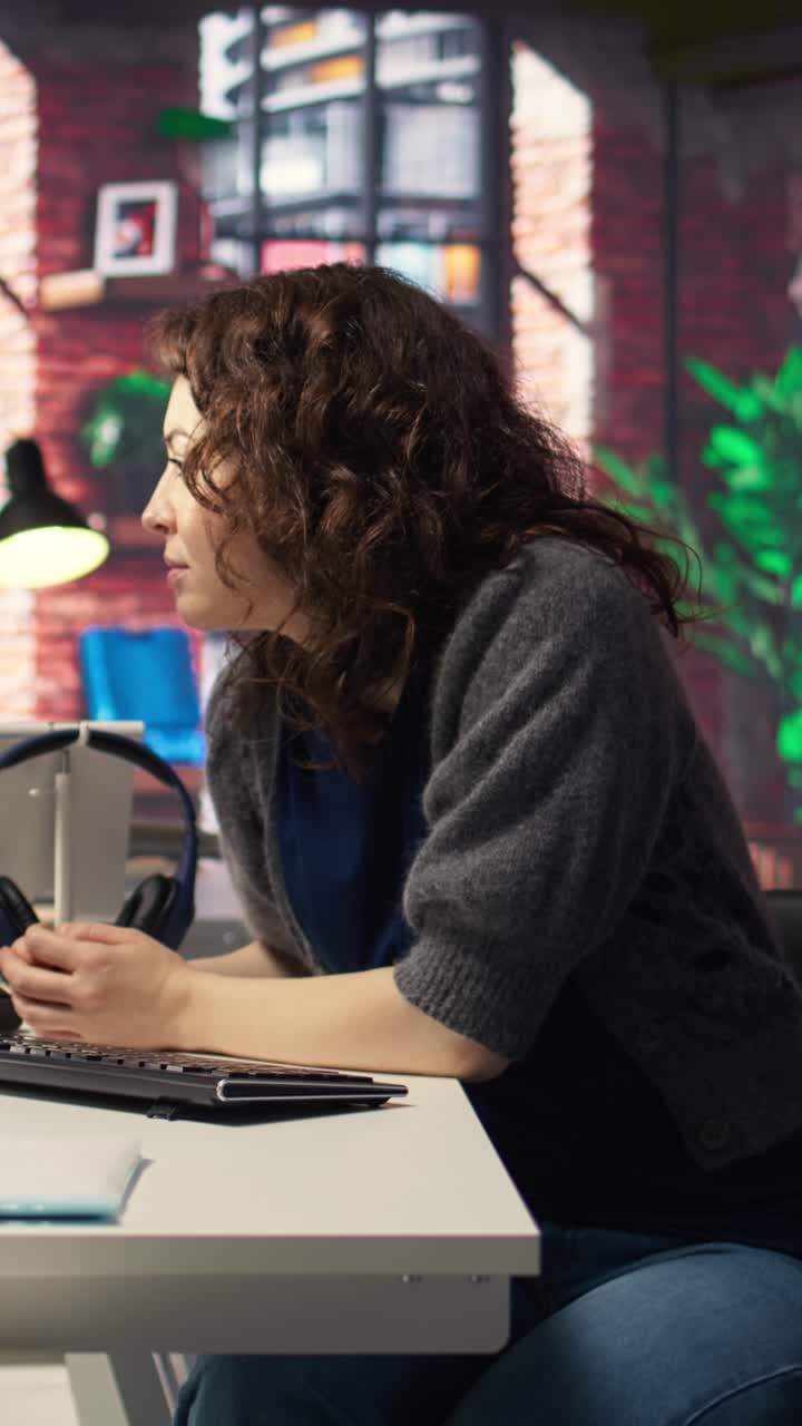 Vertical Video Female system admin doing maintenance on AI brain pc systems