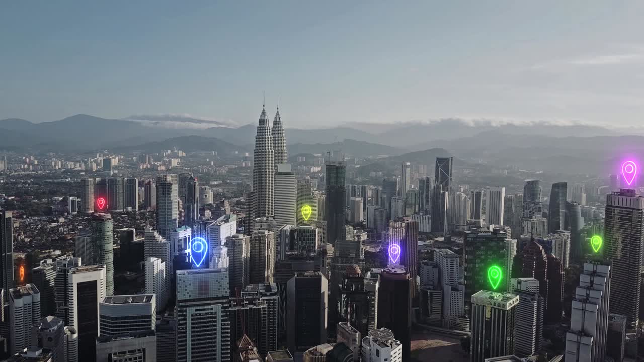 mapa aéreo pin plano por encima de la ciudad paisaje y concepto de conexión de red