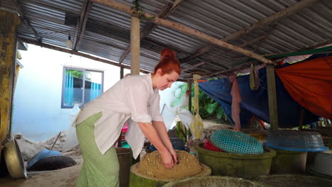 Woman Harvest Mung Bean Sprouts In Hoi An, Vietnam. - wide shot