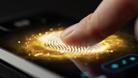 a close-up view of a finger engaging with a smartphone touchscreen, highlighting the fingerprint recognition feature ready for security access