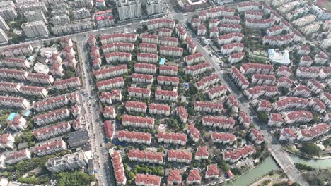 drone aerial view of residential building in shanghai downtown