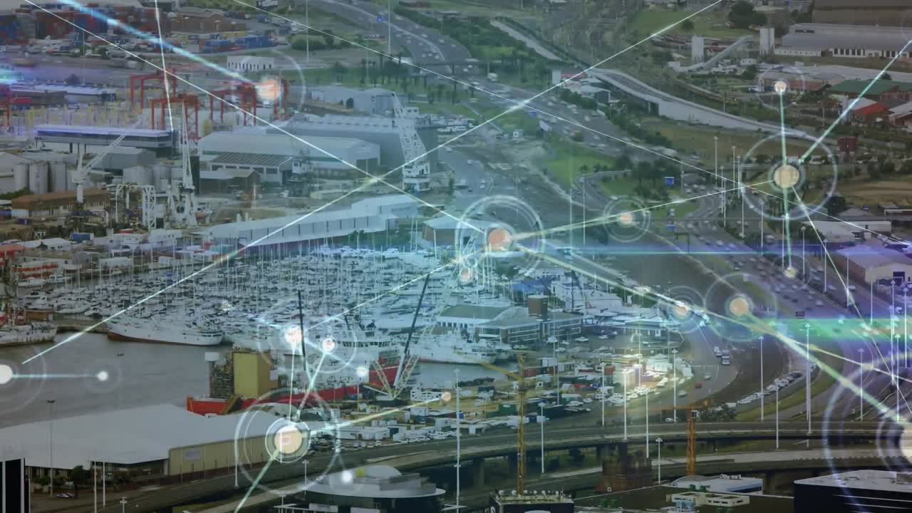 도시 풍경에 대한 연결 네트워크의 애니메이션