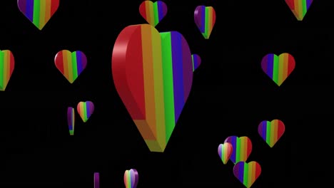 Animation-of-rainbow-hearts-moving-on-black-background