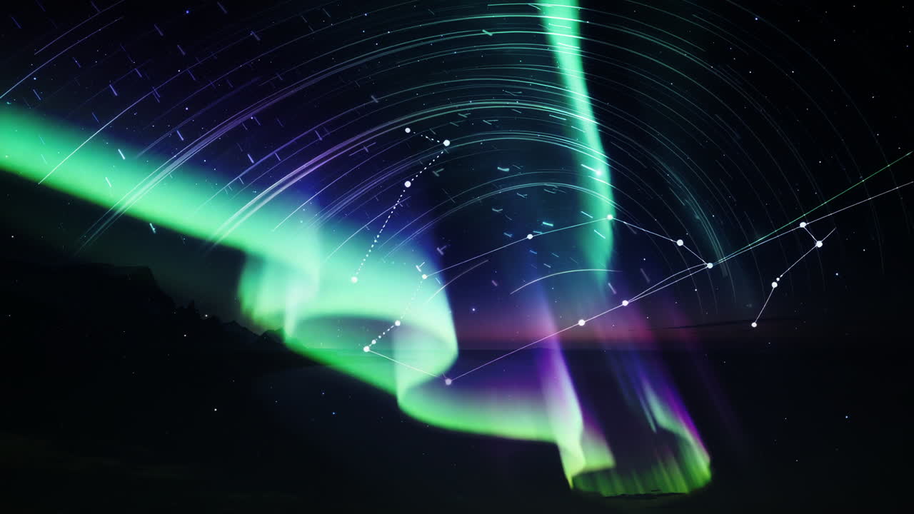 Vibrant Aurora Borealis with Star Trails and Constellations