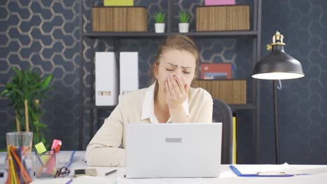 sick business woman coughing and not feeling well.