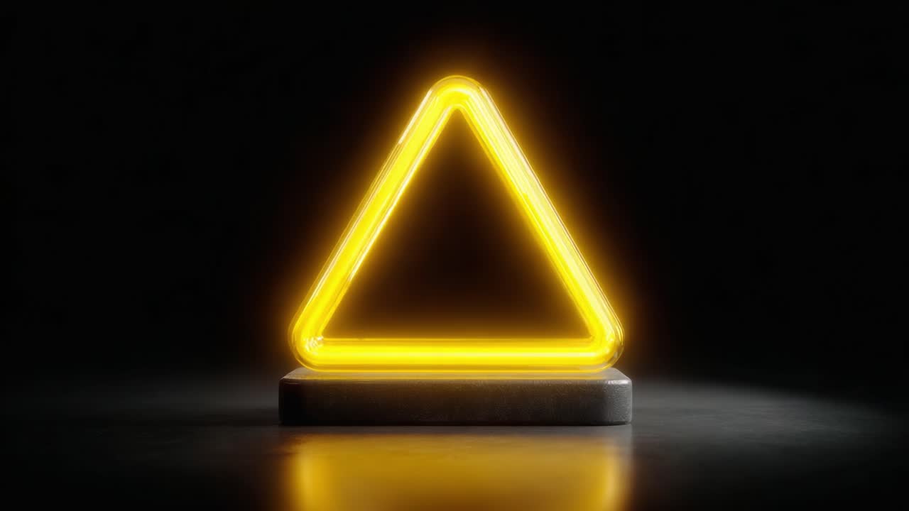 A Bright Yellow Neon Triangle Illuminated on a Dark Surface, Emphasizing the Shape and Glow in a Modern and Minimalistic Setting